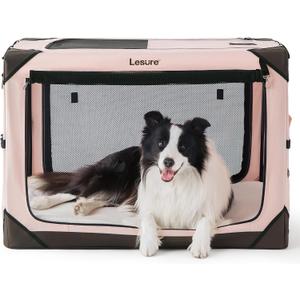 Lesure Collapsible Dog Crate - Portable Travel Kennel for Large Dog, 4-Door Pet Crate with Durable Mesh Windows, Indoor & Outdoor, Pink (36.0"L x 25.0"W x 25.0"H, Pink)