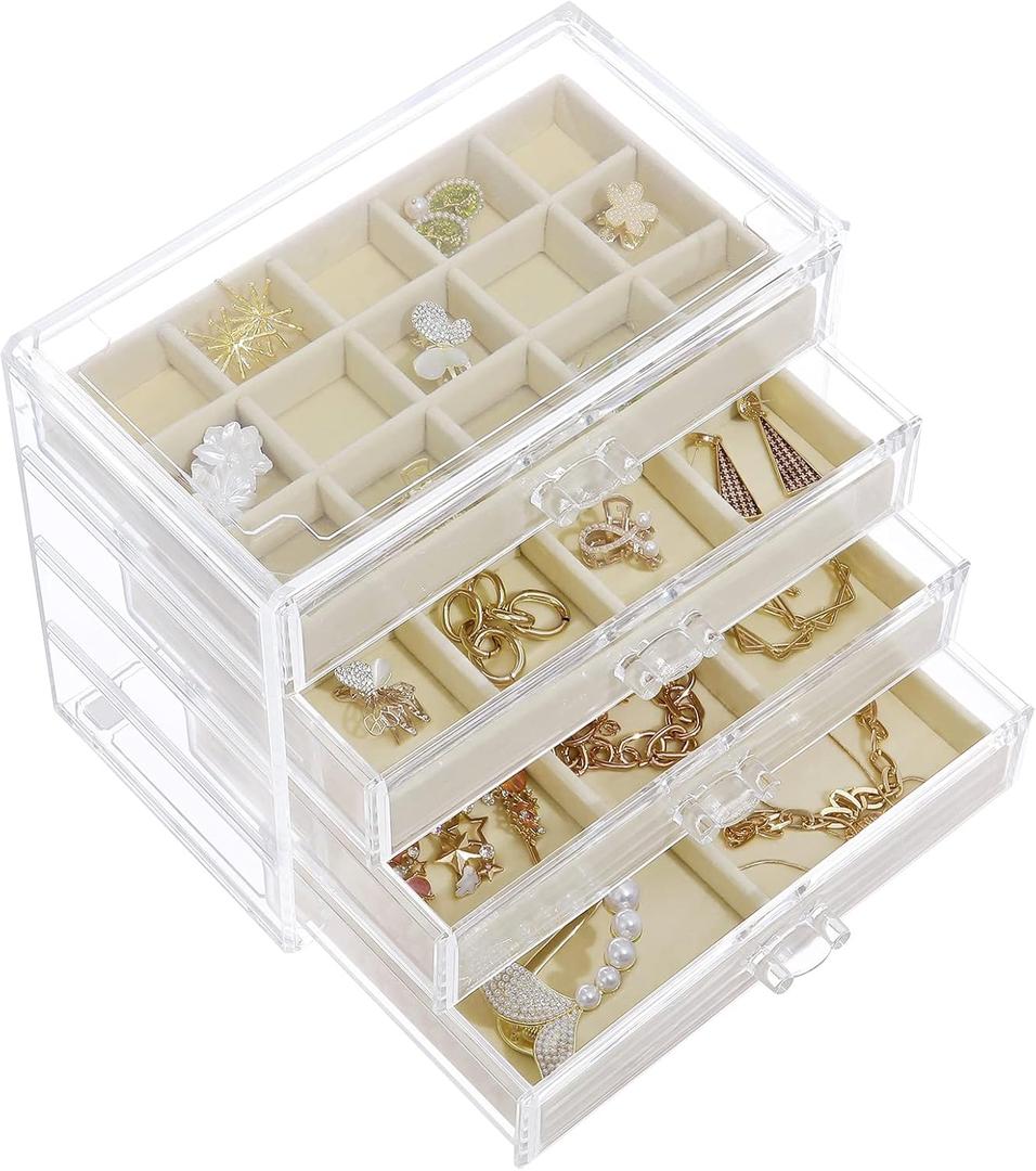 misaya Earring Organizer with 4 Drawers, 31-Slot Acrylic Jewelry Organizer Box for Women, Birthday Present, Cream