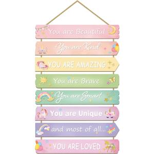 Unicorn Rainbow Room Decor for Girls - Inspirational Wall Art, Toddler Room Wood Sign, Nursery Decor