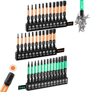 GRENPRO Impact Screwdriver Bits Set, 35Pcs 2 Allen Wrench Drill Bit Set (Metric & SAE)/Trox, Premium S2 Steel Magnetic 1/4" Hex-Shank Bit Set,CNC Machined, Automotive Mechanic Home Repair