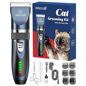 oneisall Quiet Cat Clippers for Matted & Long Hair, 2-Speed Cordless Pet Shaver Grooming Kit for Cats, Small Dogs & Animals (Blue)