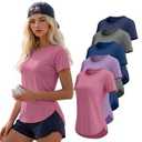 Yearntown 5 Pack Women's Workout Shirts Athletic Quick Dry Tops Exercise UPF 50+ Short Sleeve Gym Yoga Tees(Navy Blue, Gray, Denim Blue, Purple, Pink, Small)
