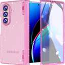 FABSPARK Case for Samsung Galaxy Z Fold 7 Built-in Screen Protector,Hinge Protection,Sparkly Bling Glitter Crystal Clear Transparent Slim Fit Acrylic Hard PC for Samsung Z Fold 7 Case,Glitter Pink