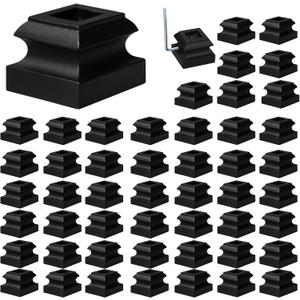 50 Pcs Iron Baluster Shoes 1/2 Inch Stair Flat Shoe with Screw Satin Black Metal Spindle Railing Square Scroll Basket Twist Knuckle Staircase Balusters for Staircase Baluster