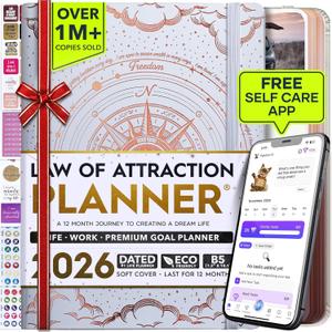 Deluxe 2026 Planner Weekly and Monthly | Law of Attraction Planner with Productivity App | 12-Month for Productivity, Gratitude & Goal Setting | Includes Foldable Vision Board, Gift Box & Stickers (WHITE SUN-COMPASS)
