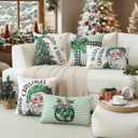 Artscope Christmas Throw Pillow Covers 20x20 Inch Set of 4, Santa Claus Merry Bright Xmas Tree Ball Holiday Decoration Pillow Cases for Christmas Home Decor-Green
