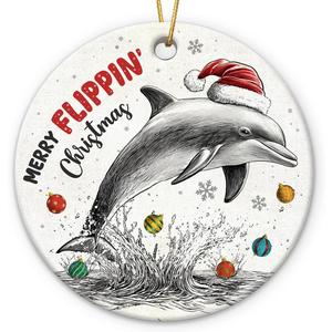 9 x 2025 Ceramic Dolphin Christmas Ornaments - Cute Dolphin Gifts for Women Men, Animal Lovers Gifts for Friends, Dolphins Animal Ornaments for Christmas Tree Decorations, Xmas Hanging Decor