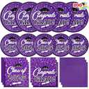 JOYIN 200 Pcs Graduation Party Plates and Napkins Dinnerware Set Supplies, 2025 Purple Disposable Dessert Paper Plates Luncheon Cocktail Napkins for Congrats Grad Graduation Decorations, Serve 50