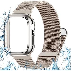 Waterproof Stainless Steel Milanese Band with Case Compatible for Apple Watch 38mm 40mm 41mm 42mm 44mm 45mm 46mm 49mm Women/Men,Magnetic Strap for iWatch Series 11 10 9 8 7 6 5 4 3 2 1 SE SE3 Ultra2/3 (Starlight)