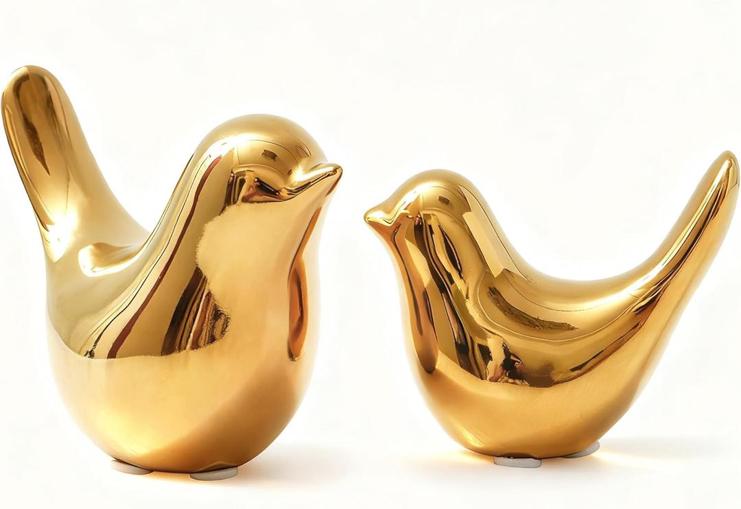 Notakia Gold Home Decor Small Birds Statues Modern Style Decorative Ornaments for Living Room Decor, Bedroom, Office Desktop, Cabinets (2Pcs Gold Birds)