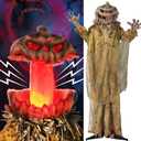 Hourleey 6FT Animatronics Halloween Decorations Outdoor, Animated Pumpkin Ghost with Pop Up Head and Sound Activation for Indoor Party Haunted House Prop Yard Lawn Decor