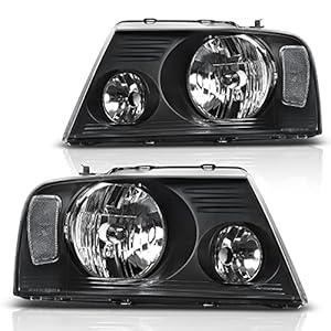 DWVO Headlight Assembly Compatible with Ford F150 Pickup 2004-2008 / Lincoln Mark LT 06-08 Clear Reflector Passenger and Driver side Black Housing Clear Lens Clear Reflector