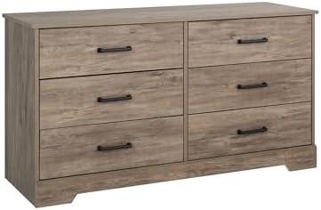 Prepac Rustic Ridge Farmhouse 6-Drawer Double Dresser, Brown Dresser for Bedroom, Chest of Drawers with 6 Storage Drawers, 53.25” wide x 18.25” deep x 28.5” tall, Brown