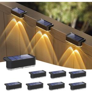 Peasur Solar Fence Lights Outdoor 8 Pack, Deck Light Solar Powered, Waterproof LED Step Lights for Railing Yard Patio Outside Wall(Warm White)