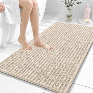OLANLY Bathroom Rug Mat 44x24, Thick Soft and Absorbent Chenille Bath Mat, Non-Slip Rubber Backing, Machine Washable Quick Dry Bath Rugs for Tub Shower Floor, Home Decor Accessories, Sand