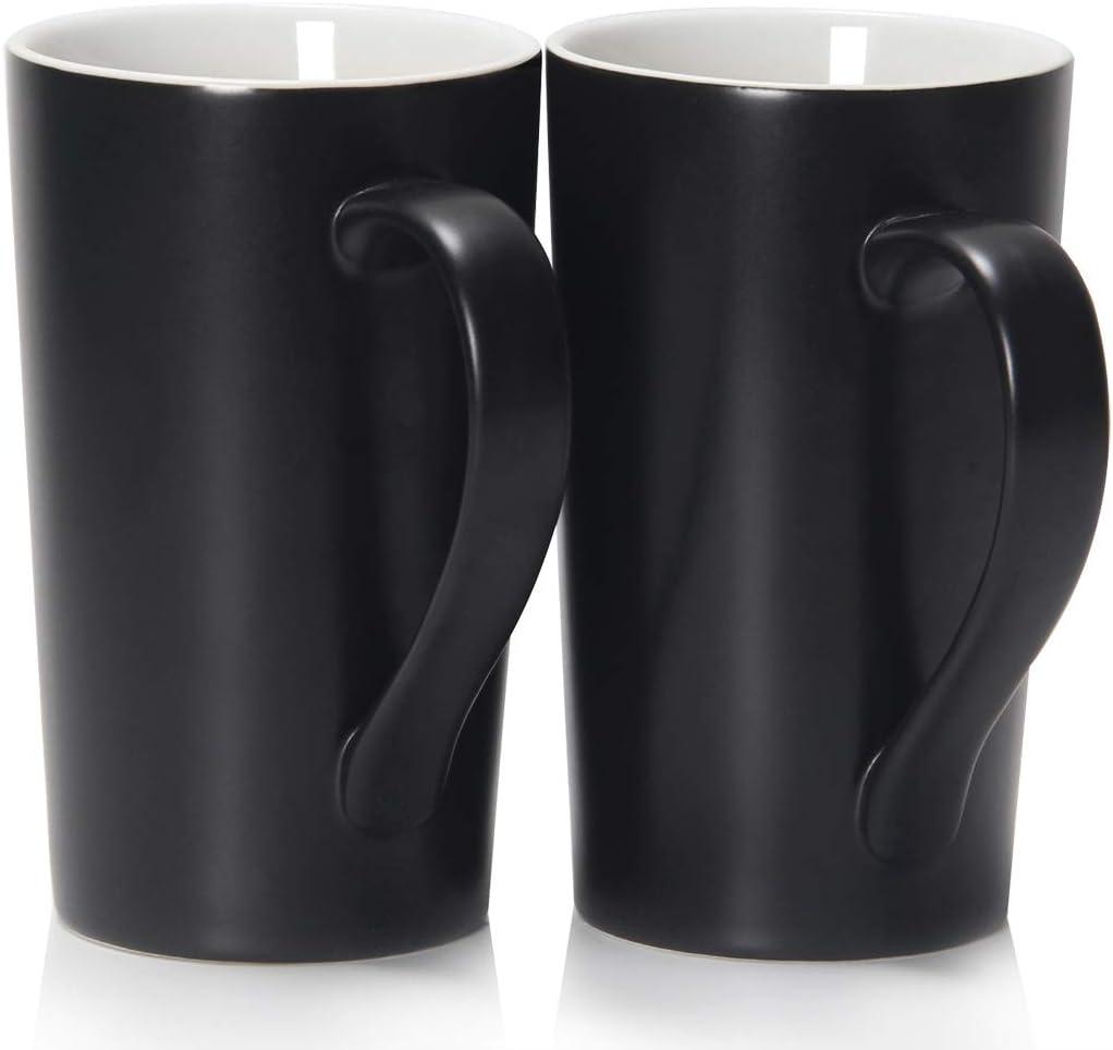 Smilatte 20 oz Large Coffee Mugs, M007 Plain Tall Ceramic Cup with Handle for Dad Men, Set of 2, Black