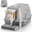 Stainless Steel Cat Litter Box with Lid, XL Large Enclosed High Sided Litter Box with Removable Lid, Carbon Filters -Odor Free, Easy Cleaning, Anti-Urine Leakage for Big Cats/Multiples-Grey