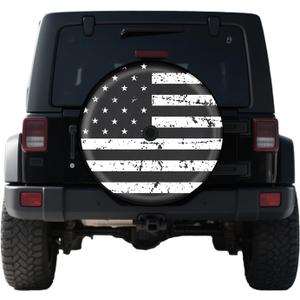 Black White Vintage American Flag Spare Tire Cover with Camera Hole, for Wrangler Tire Cover with Backup Camera Hole, SUV RV Trailer and Many Vehicle (17 Inch for Diameter 82"-83")