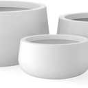 Kante 19.6",15.7",11.8" Dia Round Concrete Planters Set of 3, Outdoor Indoor Garden Plant Pots with Drainage Hole and Rubber Plug, Modern Curvaceous Design, Pure White