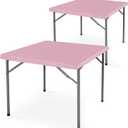 LUSHVIDA 2 Packs Vinyl Card Tablecloth with Flannel Backing 48x48 inch - Waterproof Plastic Picnic Table Cover for Square Folding Table Cloth with Elastic Corners, Pink