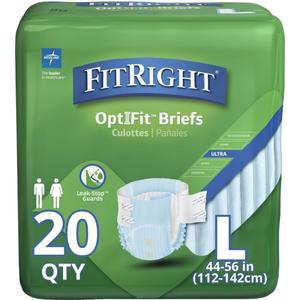 FitRight OptiFit Ultra Adult Briefs, Incontinence Diapers with Tabs, Heavy Absorbency, Large, 44 to 56", 20 Count (Large (20 Count))