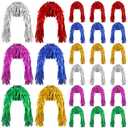 Geyoga 24 Pcs Foil Tinsel Wigs Fancy Dress Metallic Shiny Wig 80s Photo Booth Props Disco Women Cosplay Supplies (Multicolor)