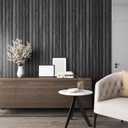 VEELIKE Charcoal Black Wood Slat Wallpaper Peel and Stick Modern Wood Panel Wallpaper for Accent Walls Backdrop 24''x354'' Self Adhesive Removable Slat Wall Paneling for Bedroom Bathroom Living Room