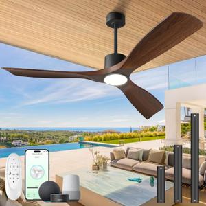 Ceiling Fans with Lights, Ceiling Fans with Lights and Remote, 52 inch Modern Smart Ceiling Fan with Light(Dark Walnut)
