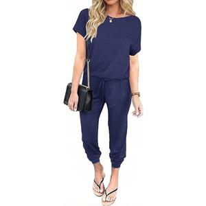 Ekouaer Jumpsuits for Women Casual Romper Vacation Outfits 2026 | Super Stretchy Fabric, Crew Neck, Adjustable Drawstring, Short Sleeve Jumpsuits, Pockets, Lightweight, One Piece Outfits, XL
