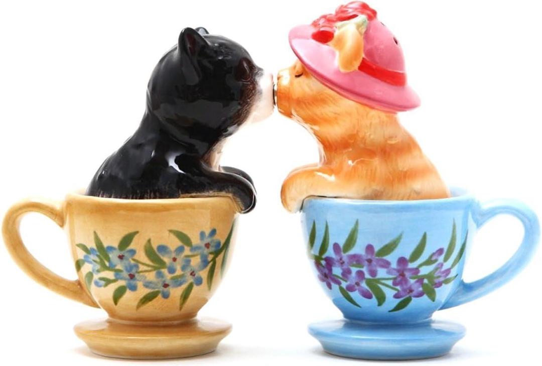 Pacific Giftware ATTRACTIVES Salt and Pepper Shaker - Tea Cup Kitten