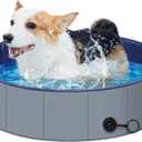 Dog Pool for Small Dogs, Plastic Pool Tub for Small Dogs for Kids, Dog Bathtub Portable, Foldable Pool for Slip-Resistant (32"x 8" (Dark Gray)