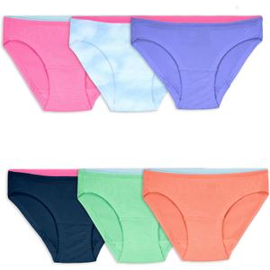 Fruit of the Loom Girls' Breathable Underwear (8, Bikini - 6 Pack - Assorted Fashion)
