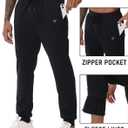 QPNGRP Men's Winter Fleece Lined Stretch Sweat Pants Zipper Pocket (Black, L)