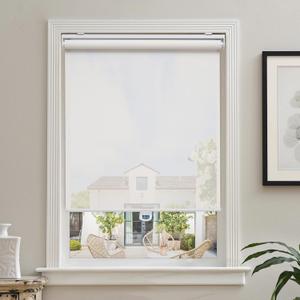 AOSKY Cordless Roller Shades for Windows Light Filtering Shades with 5% Openness Solar Screen Semi Sheer Roller Blinds UV Protection for Office and Home. Easy to Install 64" W x 72" H (White)