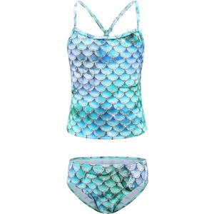 Girls Two Piece Tankini Swimsuit Hawaiian Ruffle Swimwear Bathing Suit Set (10-12 Years)