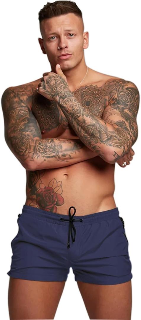 Mens Swim Trunks Quick Dry Swimwear Zipper Pockets, Swim Shorts with Mesh Lining (X-Small, Navy Blue)