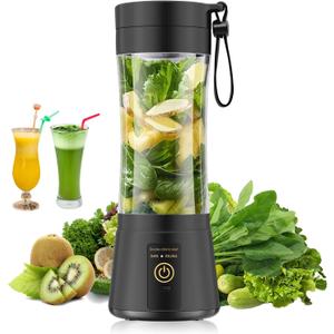 Cordless Personal Size Portable Blender - Blender Make Smoothies & Shakes, 12 Oz BAP Free Traveling Cup, Quickly Squeezed in Office/Picnic/Sports (Black)