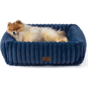 Bedsure ComfyFleece Cute Dog Beds Large Sized Dog - Washable Furry Pet Beds, Rectangle Orthopedic Corduroy Fleece Puppy Beds with Removable Zipper Cover, 25x21x7 inches, Night Blue