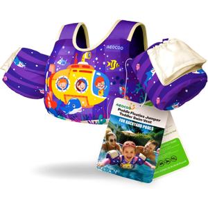 AEOCOO Toddler Swim Vest fo Kids, Puddle Pool Jumper for 1-2-3-4 Boys & Girls & Niños, Toddler Swim Aid Water Wings with Arm Floaties, Fun Patterns Float for Swimming Pool, Submarine ( S (1-3 year, 20-30Lbs)
