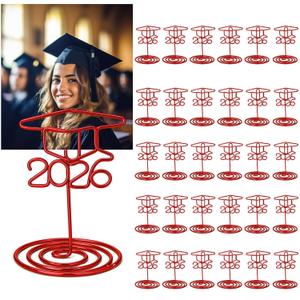 Rtteri 30 Pcs 2026 Grad Cap Graduation Picture Display 2 Inch Red Photo Holders for Centerpieces Graduation Table Number Holders Card Stands for Class of 2026 Grad Party Supplies