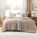 Litanika Light Coffee Comforter Full Size, 3 Pieces Lightweight Solid Bedding Set, All Season Fluffy Bed Set (79x90In Comforter & 2 Pillowcases)