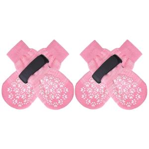 EXPAWLORER Anti Slip Dog Socks to Prevent Licking Paws, Dog Shoes for Hot Pavement, Dog Booties for Senior Dogs, Traction Control Boots & Paw Protectors for Hardwood Floors, Large (4 Count), Pink