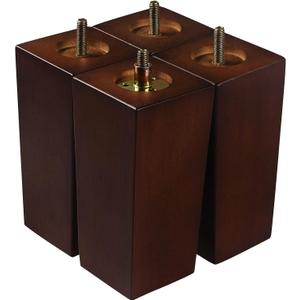 Couch Legs for Furniture Set of 4, Pyramid Square Wooden Furniture Legs 6 Inch, Mid Century Modern Brown Color Sofa Legs Replacement for Ottoman, Chair, Dresser, Coffee Table, Armchair, Settee