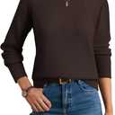 GRACE KARIN Women's Fall Knit Sweater Top, Long Sleeve Merino Wool Blend Pullover, Casual Crewneck Waffle Clothes 2025 (Brown, M)
