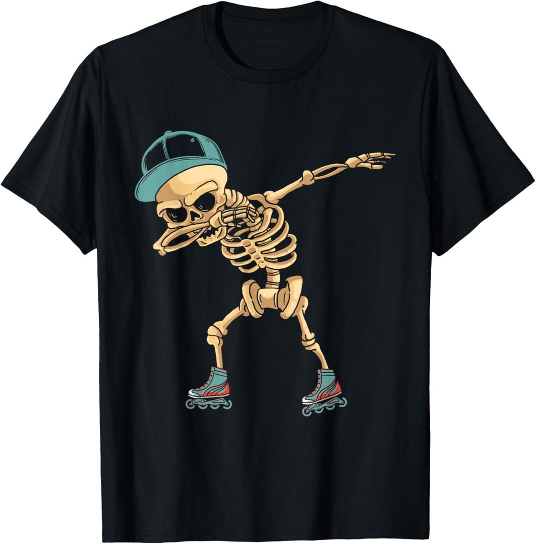 Dabbing Dab Skeleton Roller Blades Skating Blades Fun T-Shirt Kids 8