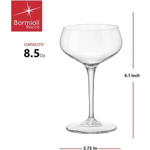 Bormioli Rocco,glass Novecento Stemware Cocktail Coupe-Gift Box of 2, 2 Count , Clear,8.5 OUNCES