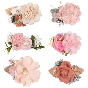 6 PCS Handmade Flower Hair Bows Fully Lined Alligator Hair Clips Faux Pearls Floral Hair Clips Barrettes Hair Accessories for Women Girls Toddlers Kids Children(Style 2)