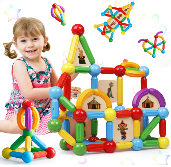 MAGBLOCK 90PCS Magnetic Building Sticks Toy Building Blocks Gift for Boys and Girls, Magnet Sticks Balls and Rods Sets, Sensory Montessori Toys for Preschool Toddlers Kids