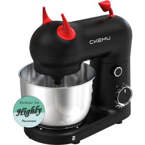 CKEMU Stand Mixer, Compact & SpaceSaving, Stainless Steel Bowl, Unique & Playful Design, Effcient 300W Motor, DishwasherSafe Attachments, SM2549A (Black)