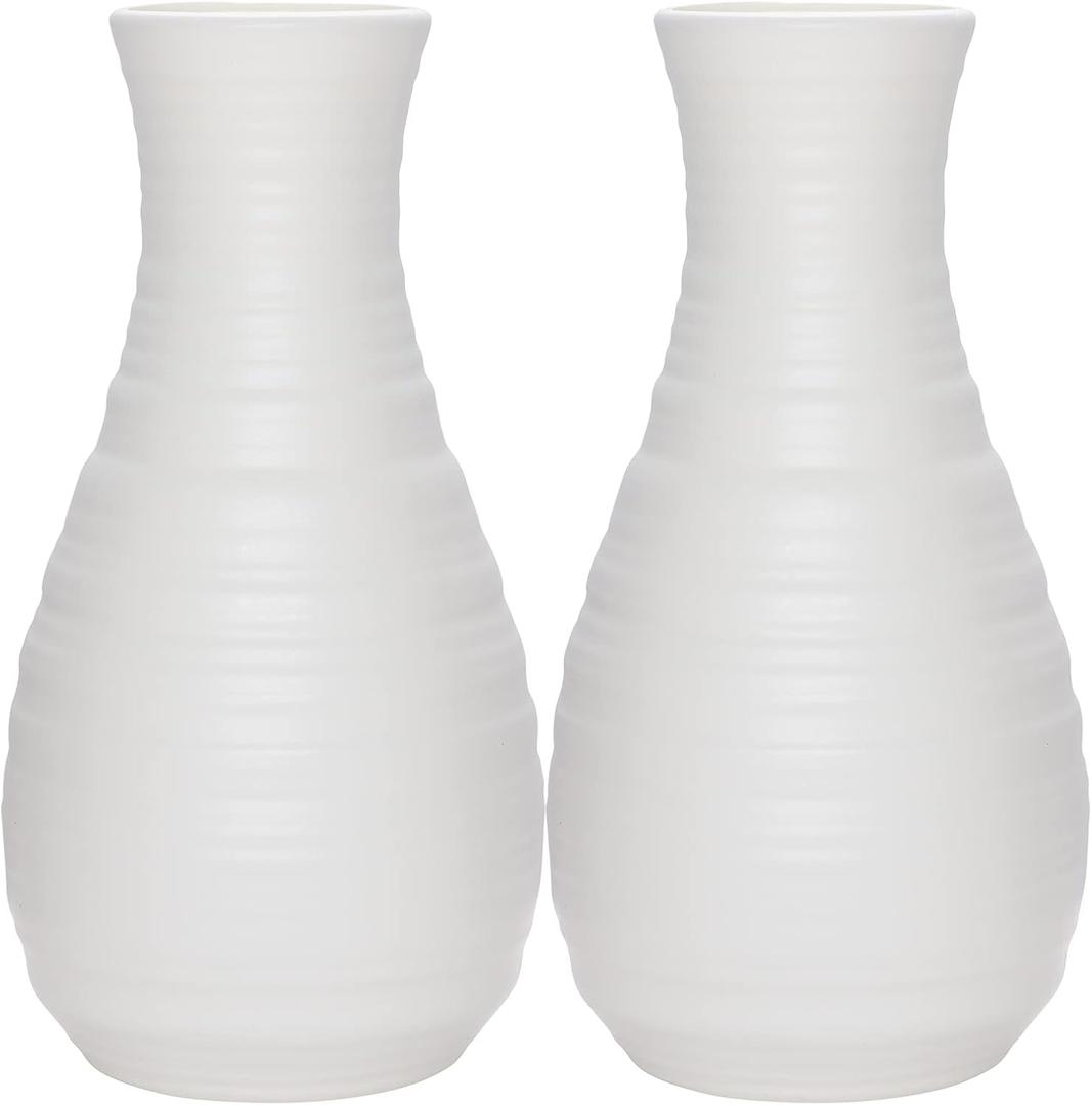 2 Pack Composite Plastics Flower Vase, Unbreakable Ceramic Look Vase for Home Decor Centerpieces, Arranging Bouquets (White)